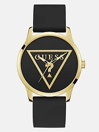 Gold-Tone Triangle and Black Silicone Analog Watch