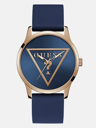 Rose Gold-Tone Triangle and Blue Silicone Analog Watch