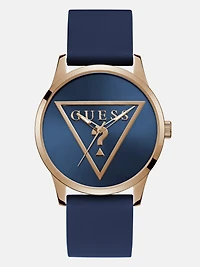 Rose Gold-Tone Triangle and Blue Silicone Analog Watch