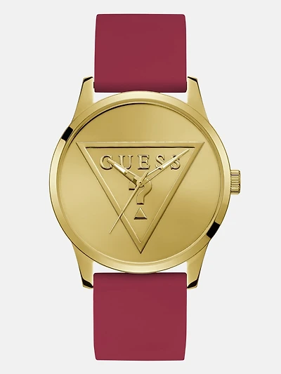 Gold-Tone Triangle and Red Silicone Analog Watch