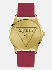 Gold-Tone Triangle and Red Silicone Analog Watch