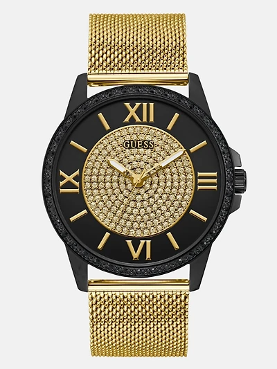 Black and Gold-Tone Analog Mesh Watch