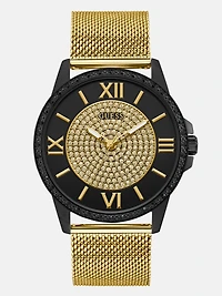 Black and Gold-Tone Analog Mesh Watch