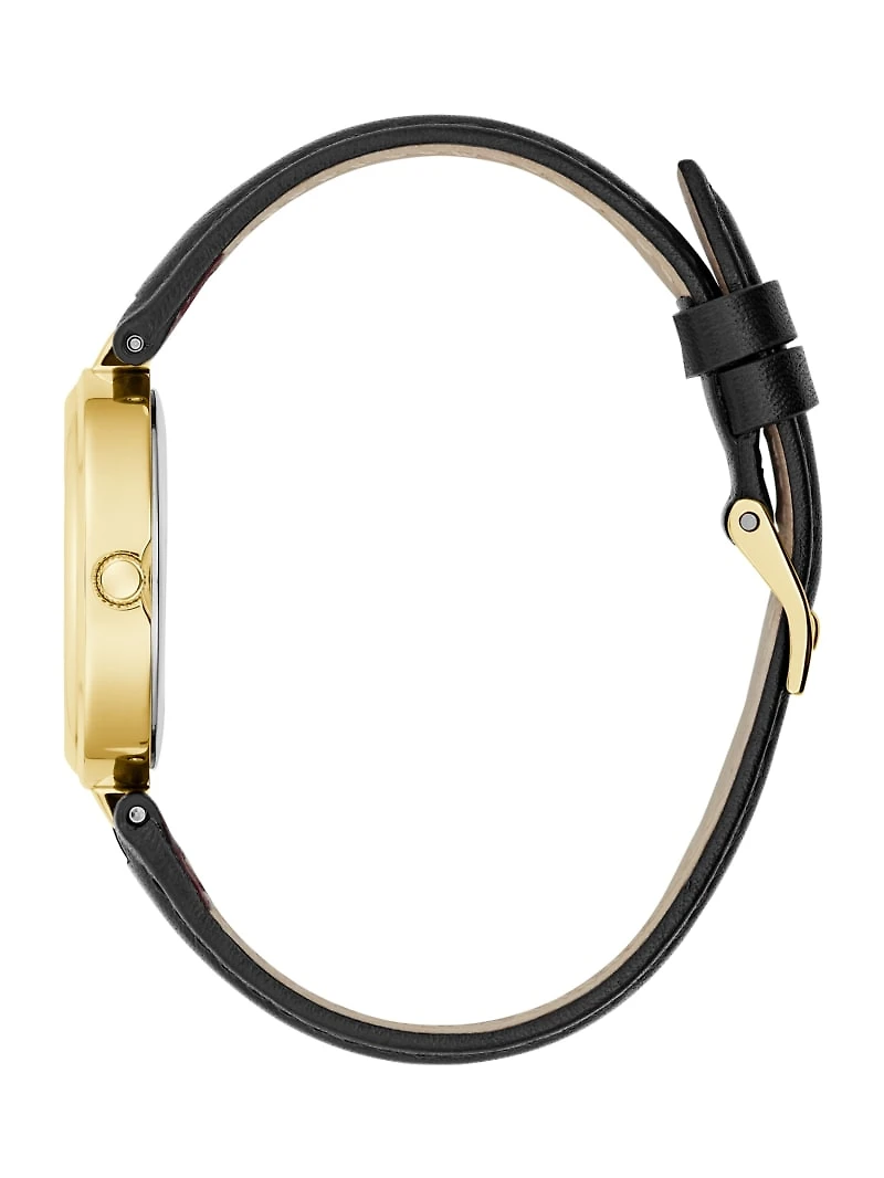 Gold-Tone Crystal and Brown Leather Analog Watch