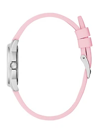 Silver-Tone Crystal and Pink Silicone Analog Watch