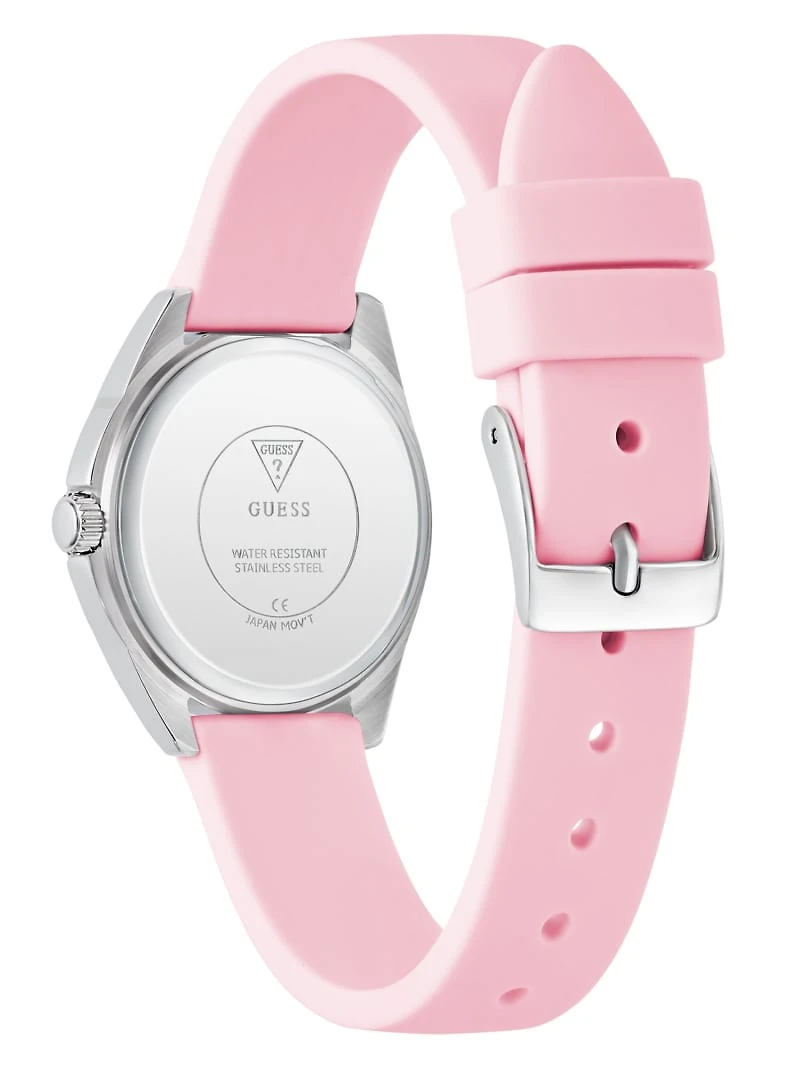 Silver-Tone Crystal and Pink Silicone Analog Watch
