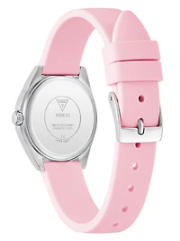 Silver-Tone Crystal and Pink Silicone Analog Watch