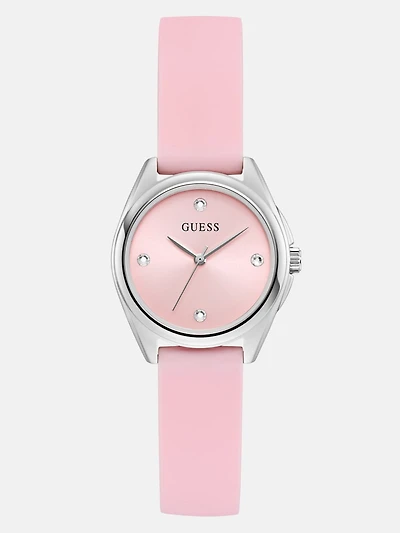Silver-Tone Crystal and Pink Silicone Analog Watch