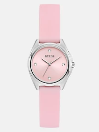 Silver-Tone Crystal and Pink Silicone Analog Watch