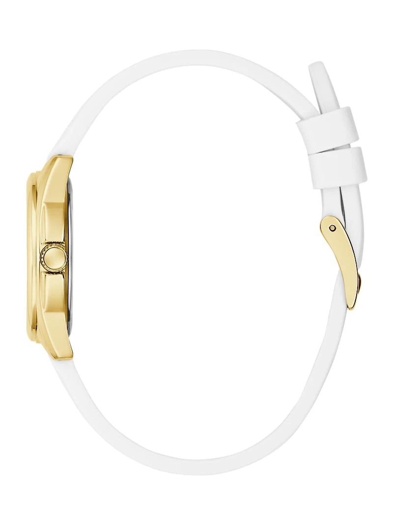 Gold-Tone Crystal and White Silicone Analog Watch
