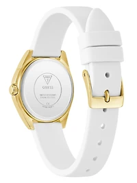 Gold-Tone Crystal and White Silicone Analog Watch