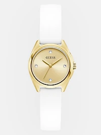 Gold-Tone Crystal and White Silicone Analog Watch