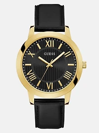 Gold-Tone and Black Leather Analog Watch