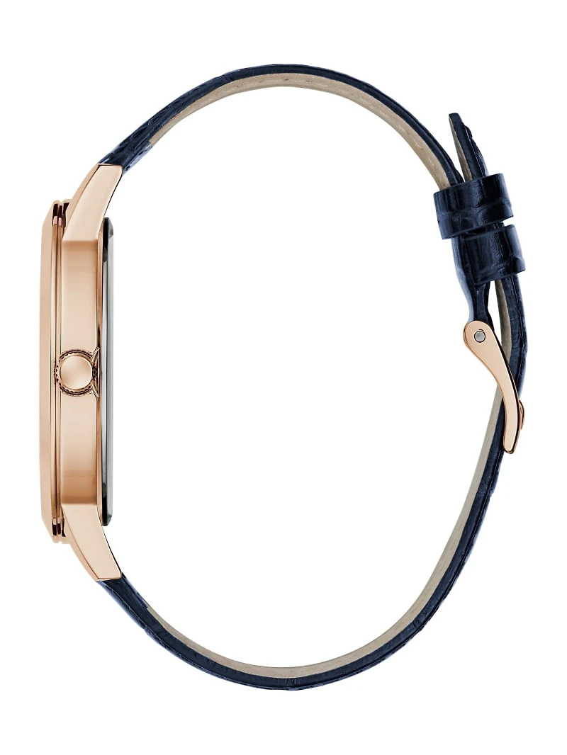 Rose Gold-Tone and Navy Leather Analog Watch