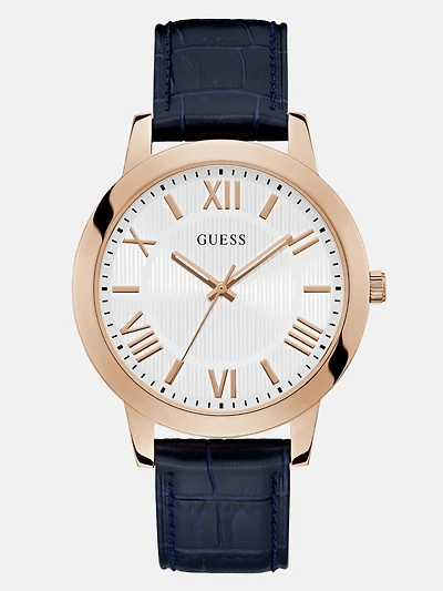 Rose Gold-Tone and Navy Leather Analog Watch