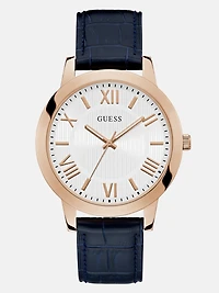 Rose Gold-Tone and Navy Leather Analog Watch