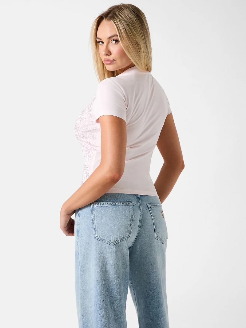 Rhinestone Quattro G Mock-Neck Tee