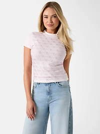 Rhinestone Quattro G Mock-Neck Tee