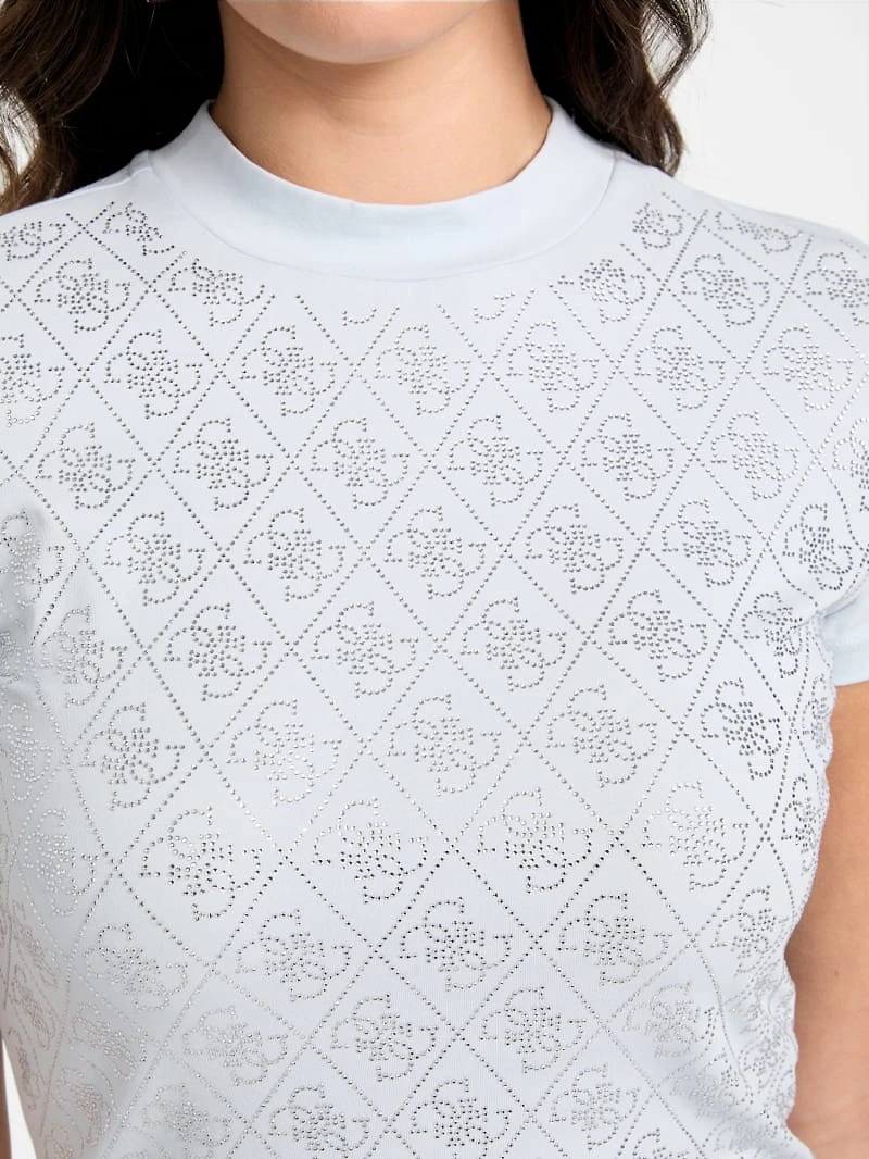 Rhinestone Quattro G Mock-Neck Tee