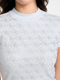 Rhinestone Quattro G Mock-Neck Tee