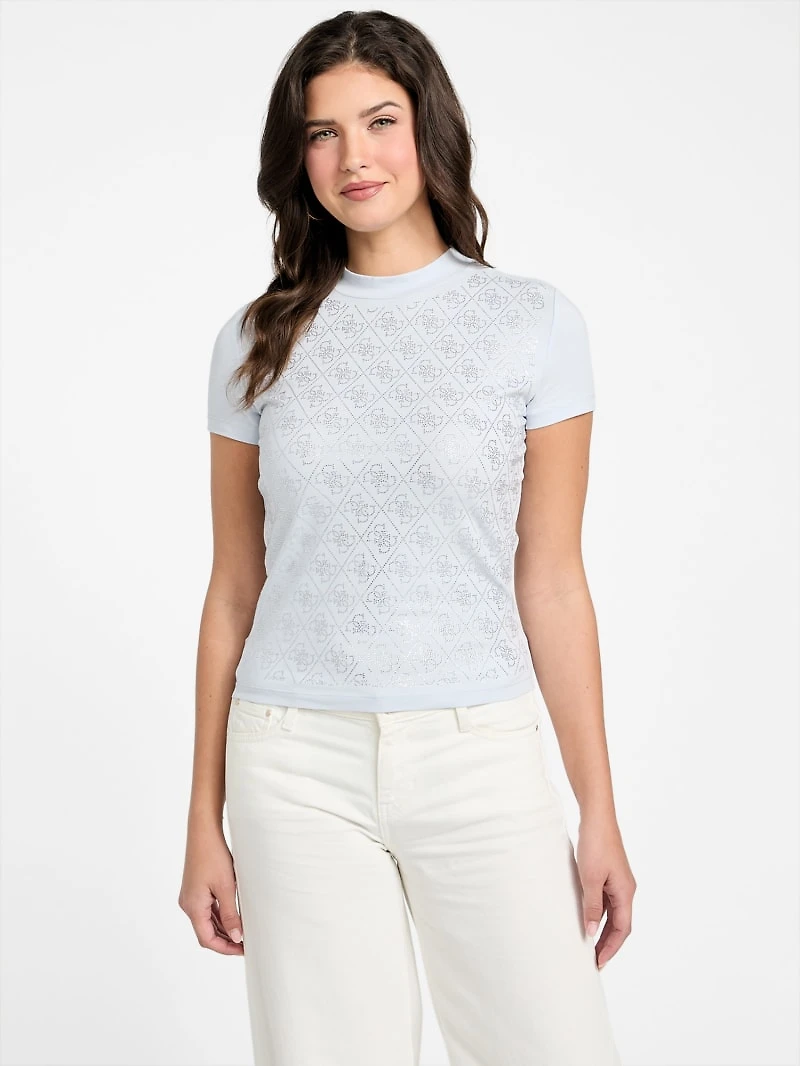 Rhinestone Quattro G Mock-Neck Tee