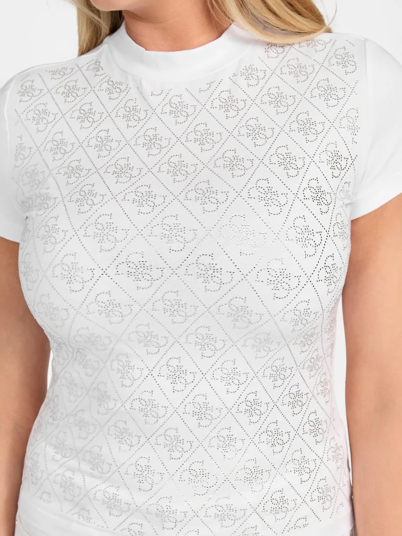 Rhinestone Quattro G Mock-Neck Tee