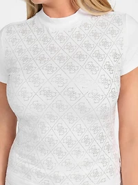 Rhinestone Quattro G Mock-Neck Tee