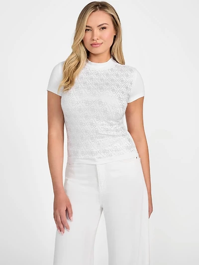 Rhinestone Quattro G Mock-Neck Tee