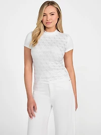 Rhinestone Quattro G Mock-Neck Tee