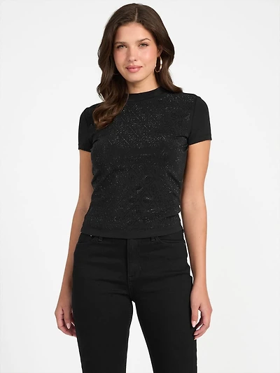 Rhinestone Quattro G Mock-Neck Tee