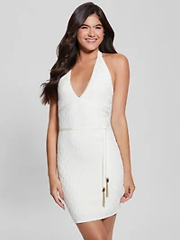 Lucia Belted Wavy Sweater Dress