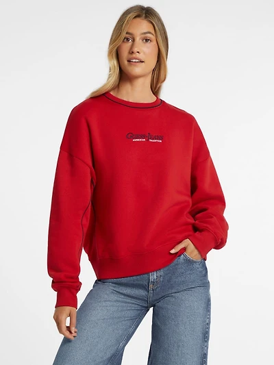 Oversized Contrast Piping Logo Sweatshirt