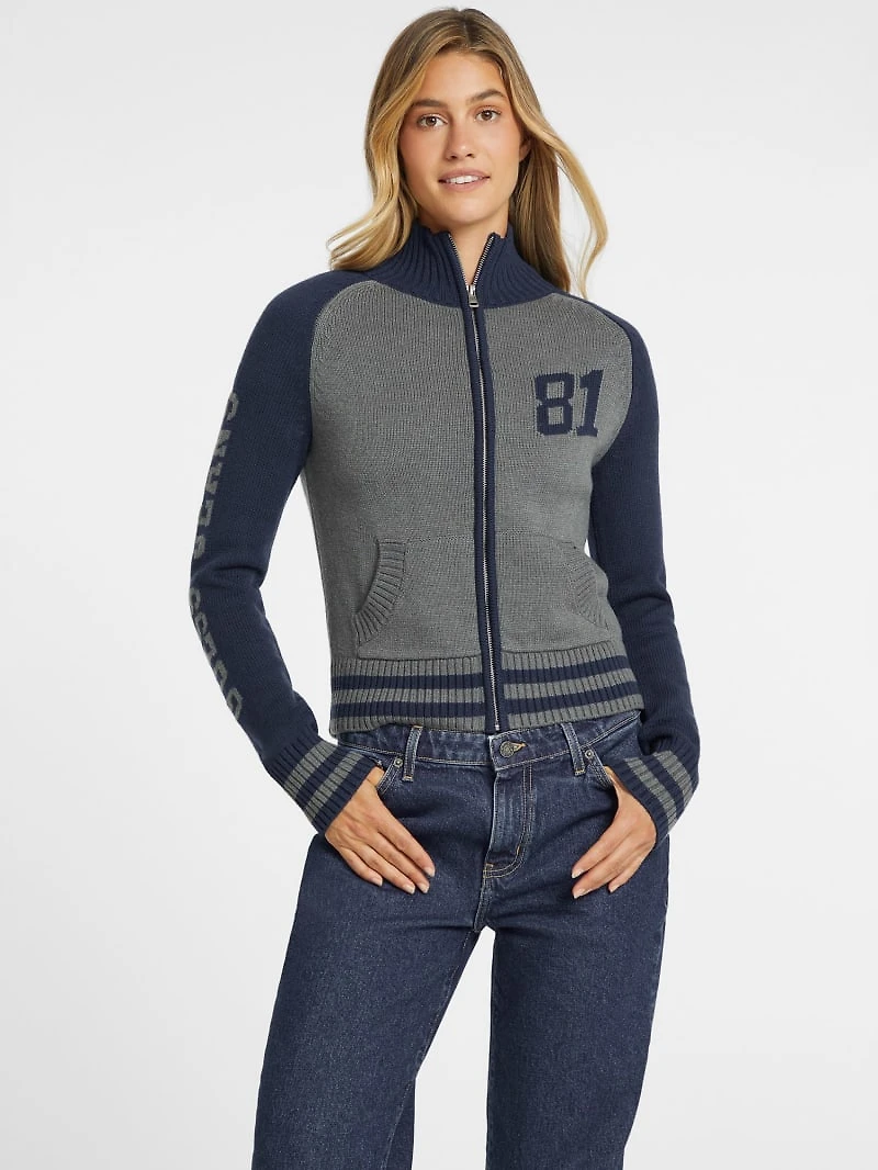 Wool-Blend Varsity Logo Zip Sweater