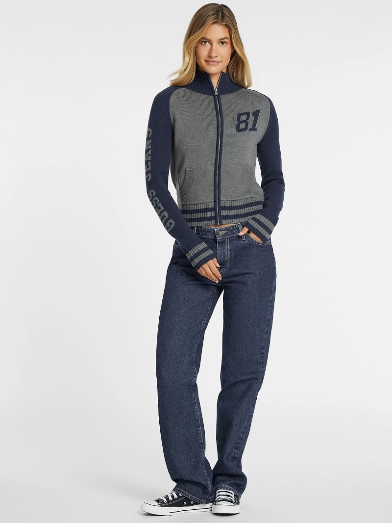 Wool-Blend Varsity Logo Zip Sweater