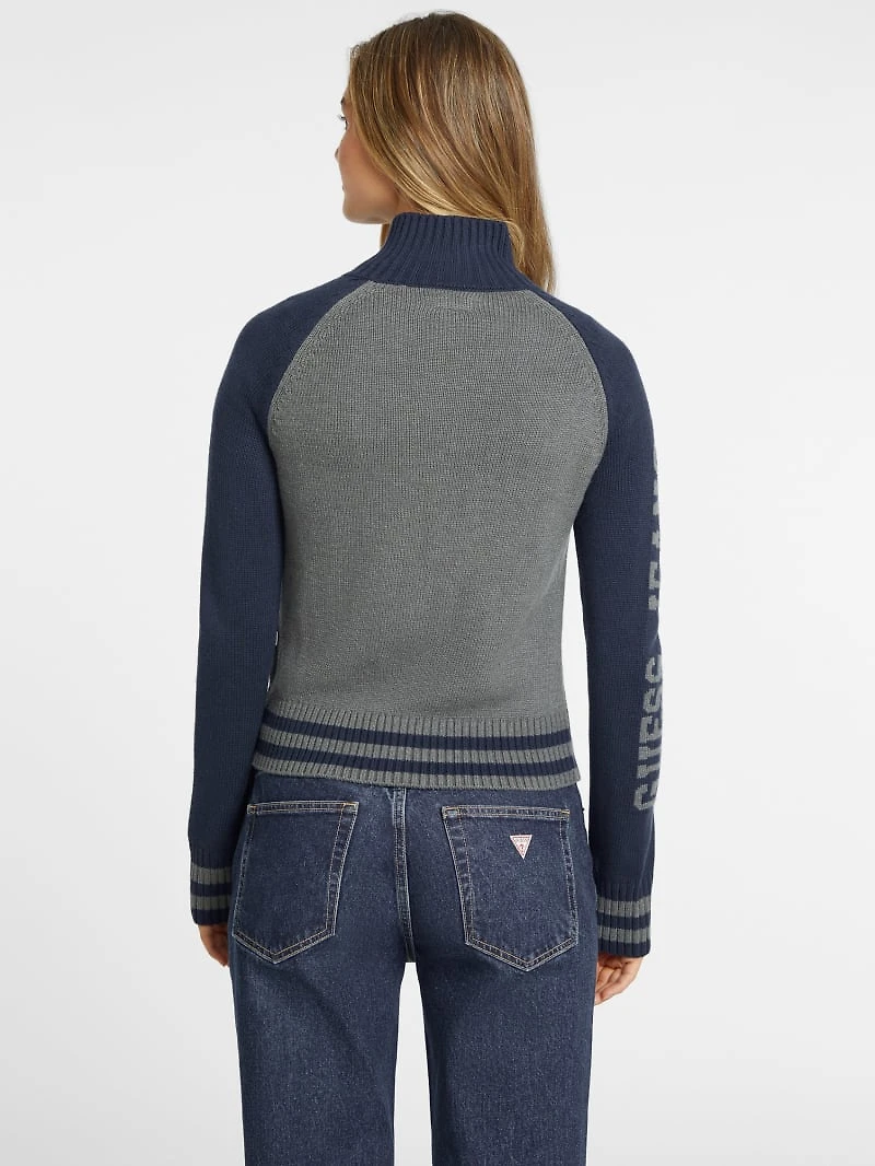 Wool-Blend Varsity Logo Zip Sweater