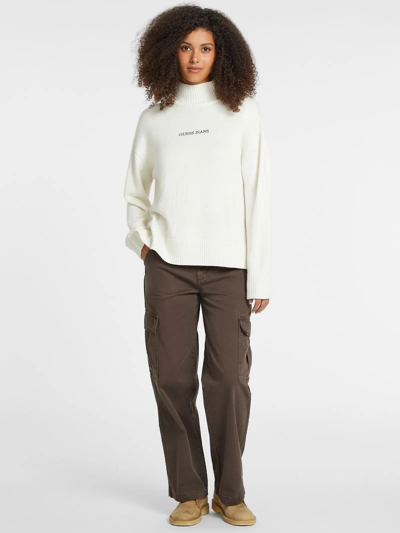 Wool-Blend Turtleneck Logo Sweater