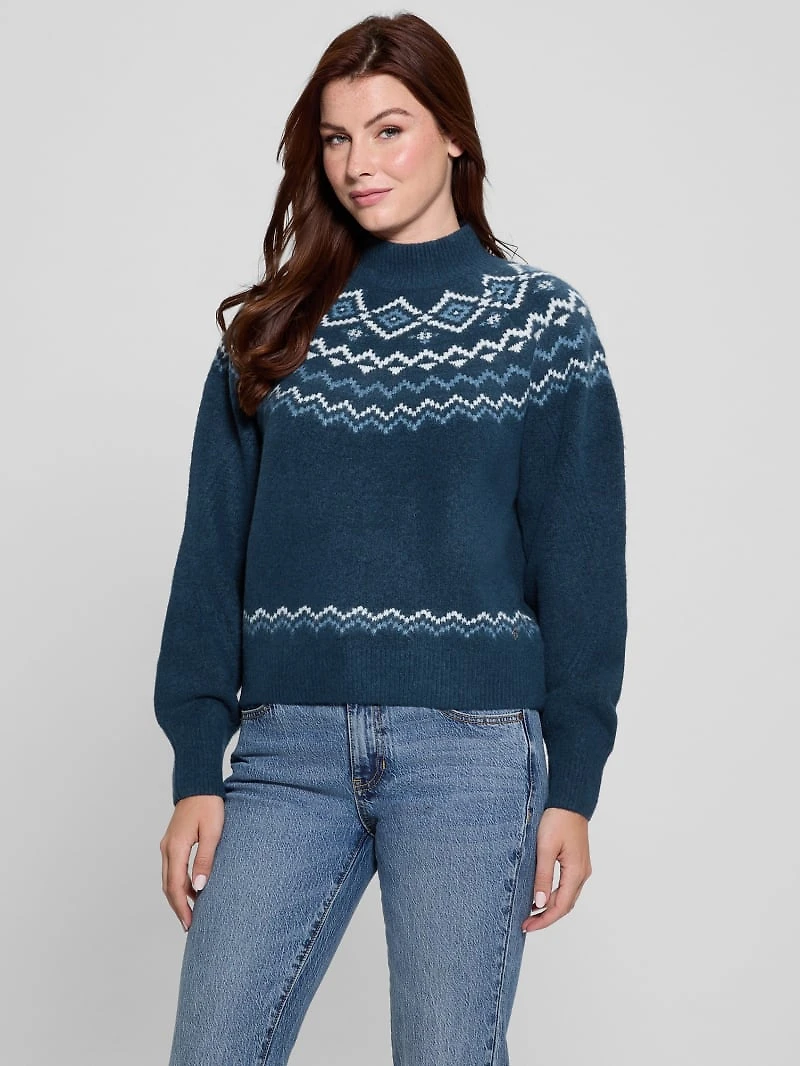 Mock-Neck Wool-Blend Pullover Sweater