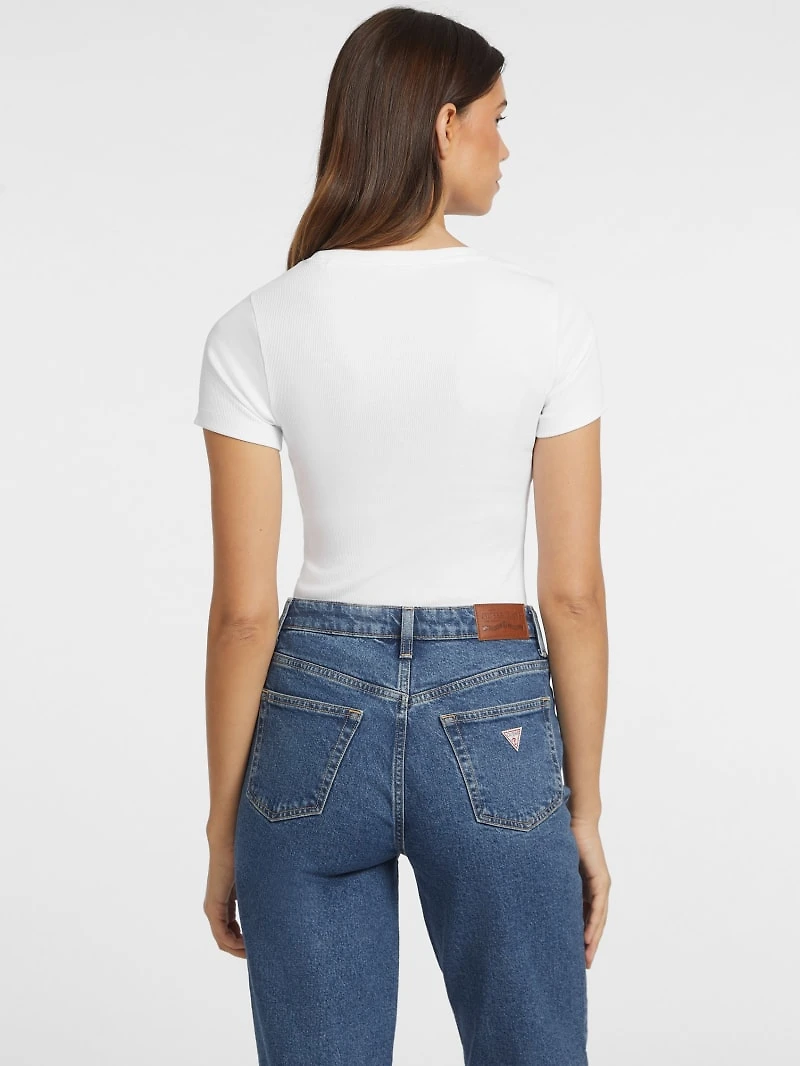 Slim Rib-Knit Embroidered Tee