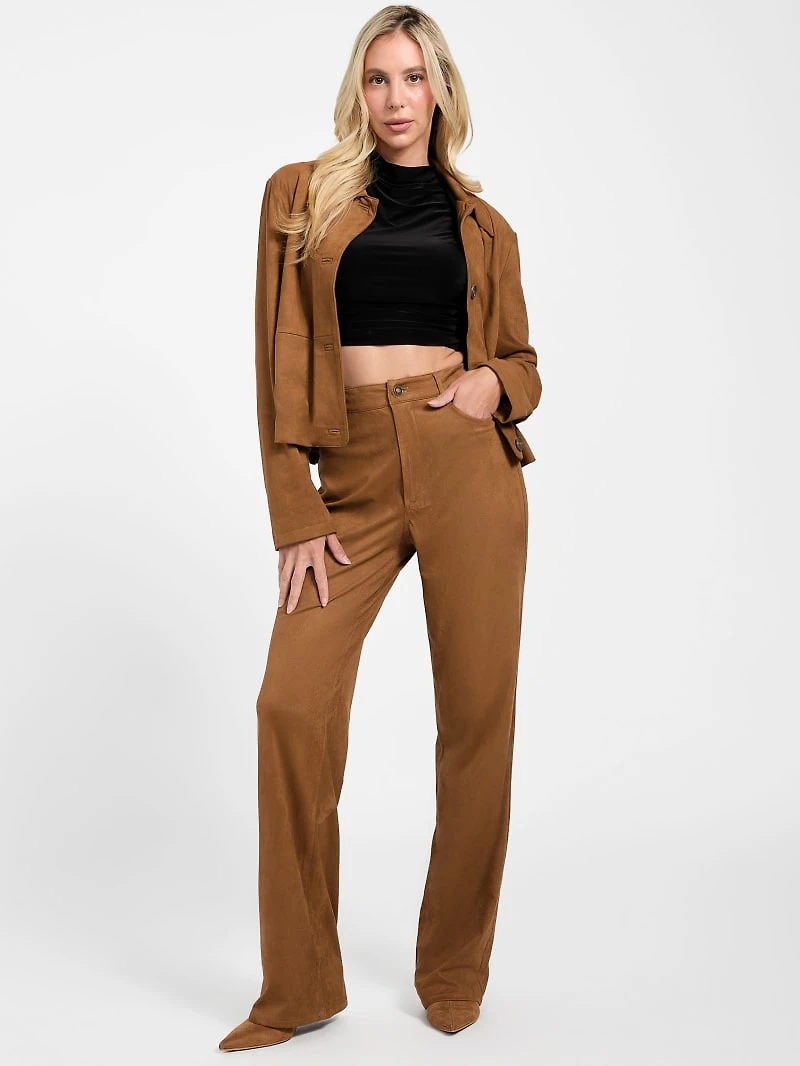 Aria Faux-Suede High-Rise Straight Pants