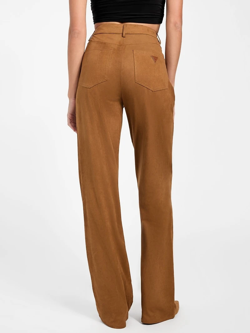 Aria Faux-Suede High-Rise Straight Pants