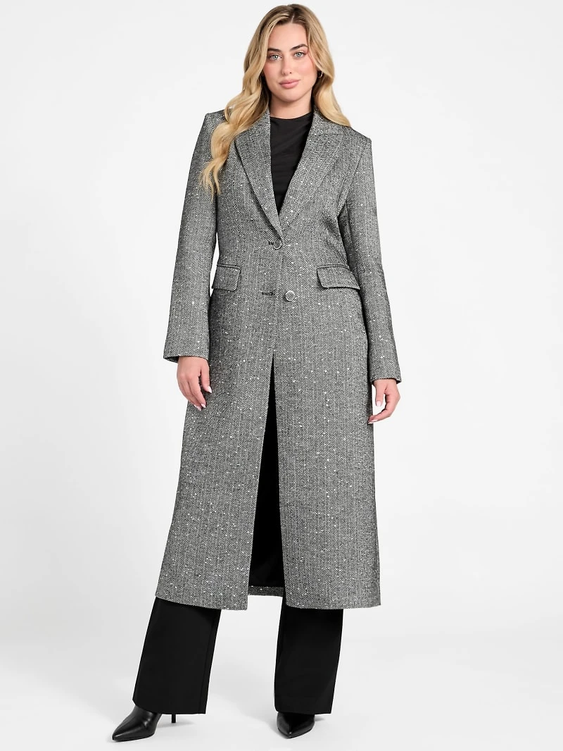 Stefania Sequin Herringbone Coat