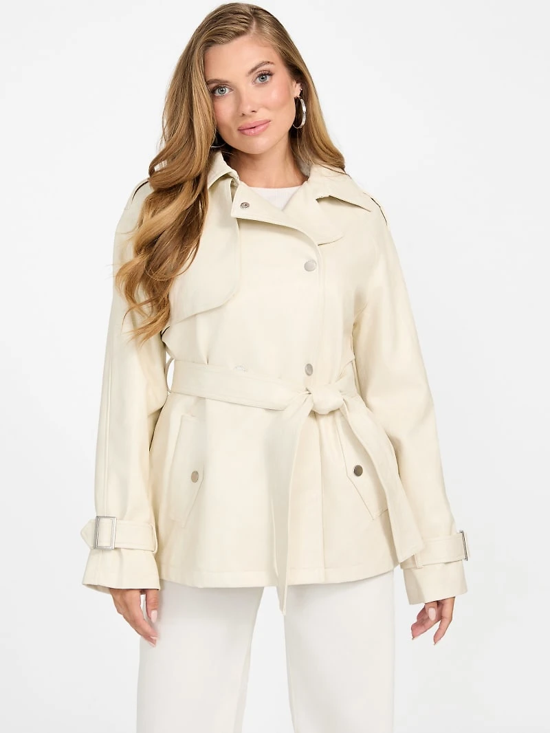 Marika Faux-Leather Short Trench Coat