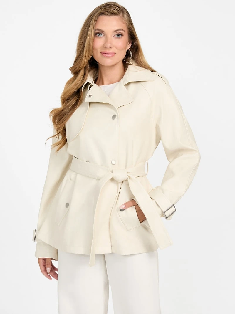 Marika Faux-Leather Short Trench Coat