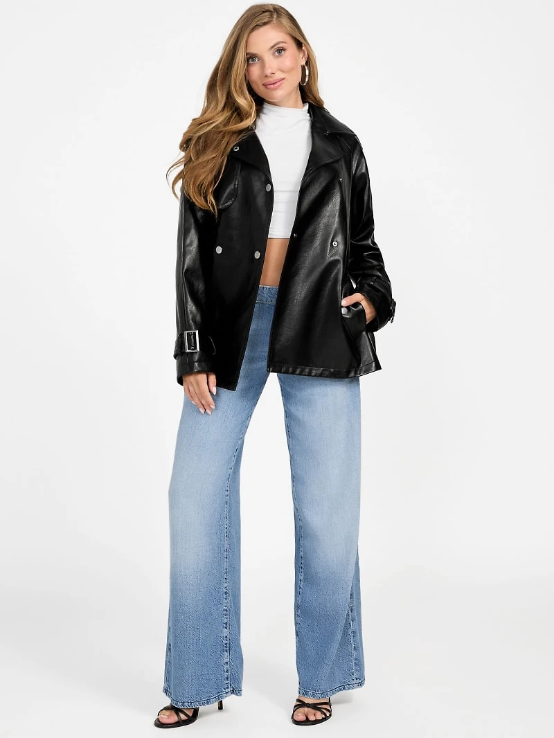 Marika Faux-Leather Short Trench Coat