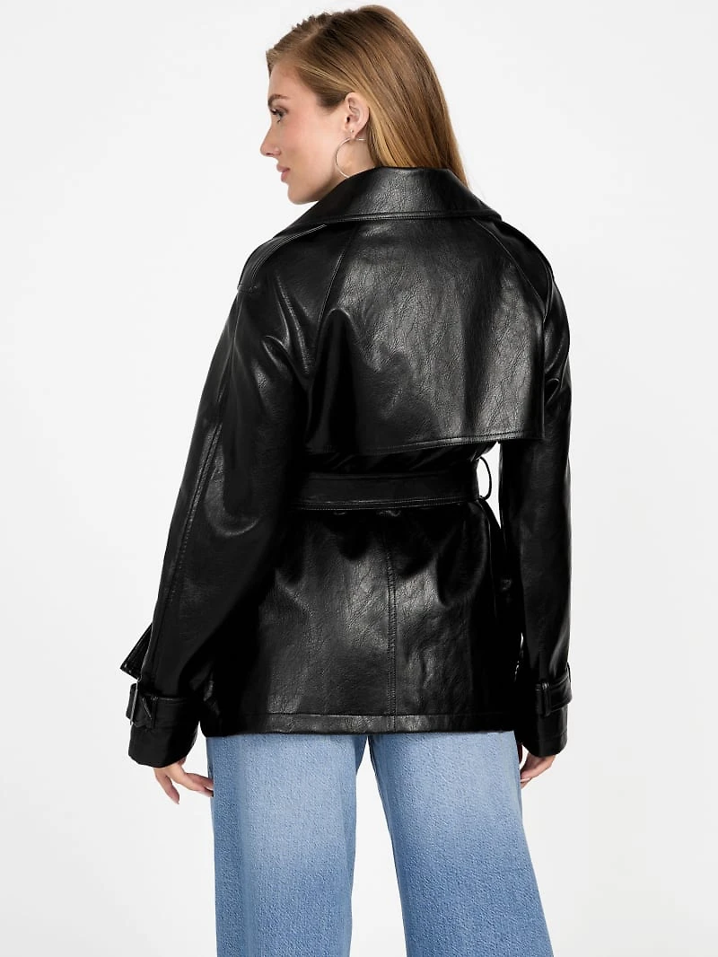 Marika Faux-Leather Short Trench Coat