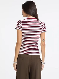 Slim Striped Embroidered Logo Tee