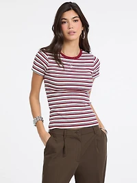 Slim Striped Embroidered Logo Tee