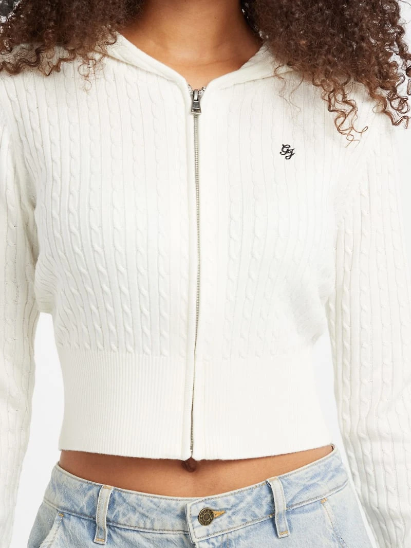 Cable-Knit Hooded Cardigan