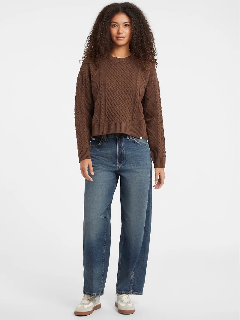 Crewneck Wool-Blend Cable-Knit Sweater