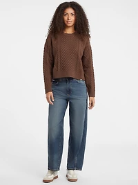 Crewneck Wool-Blend Cable-Knit Sweater